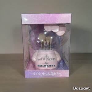 NEW Hello Kitty Impressions 6 Pc Makeup Brush Gift Set W/Container Matte Pink